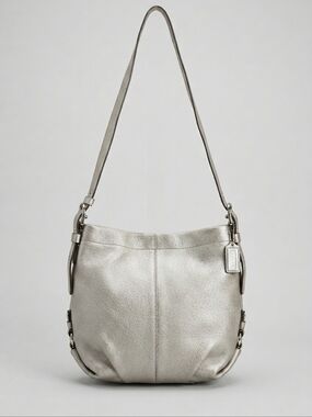 Coach Silver Leather Duffle Hobo Purse Lavender Interior